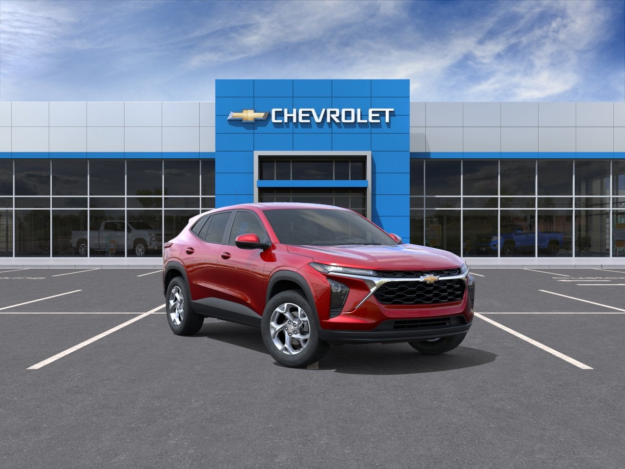 2026 Chevrolet Trax LS in Apex Red — front three-quarter view